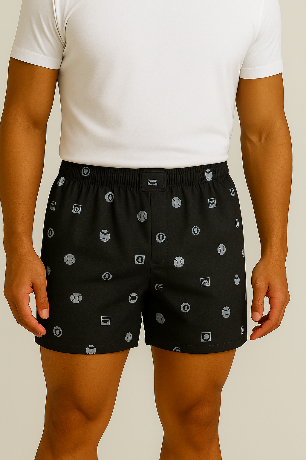 Black Printed Cotton Boxer Shorts